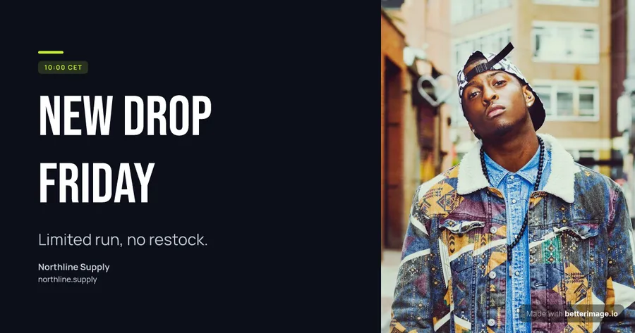 Product drop story at 1200 by 630, Open Graph