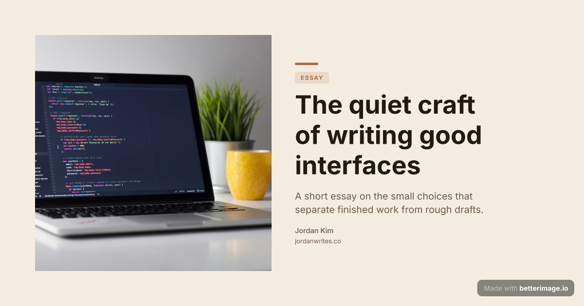 Editorial blog post social card with serif headline and edge-bleed photo