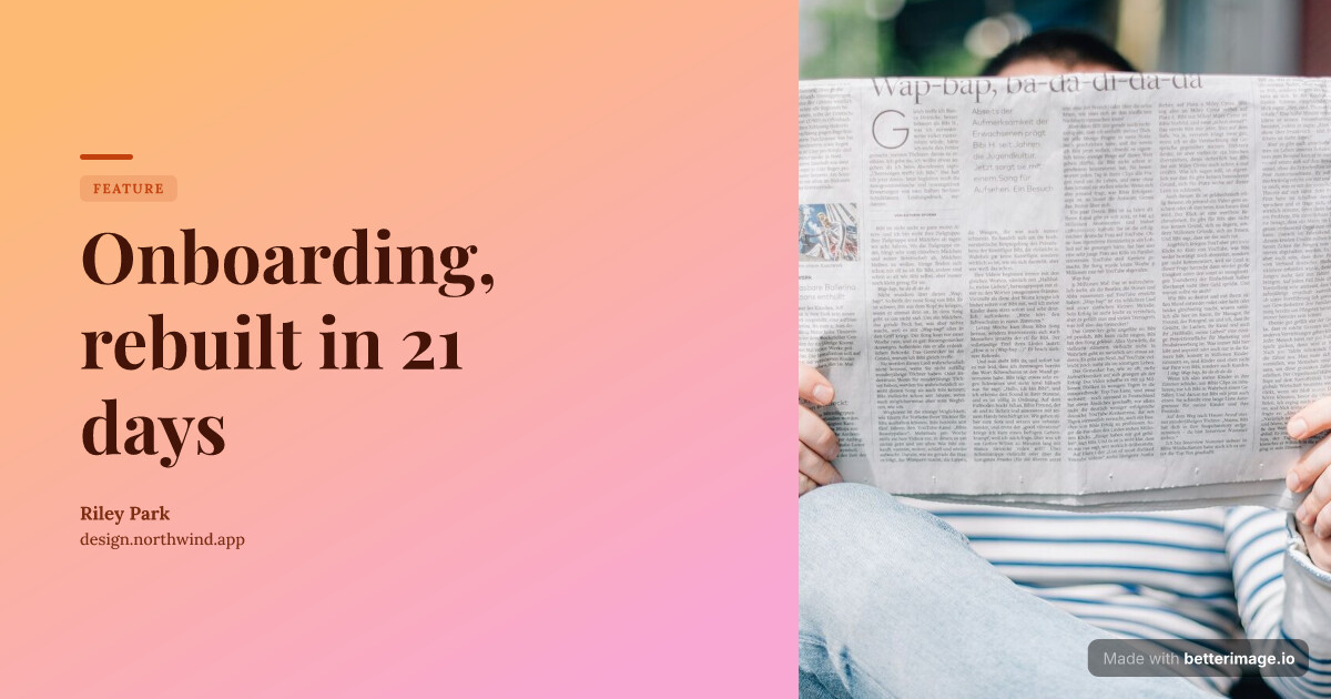 Long-read article card: a peach-to-pink gradient, the photo bleeding in from the right edge, Playfair Display headline