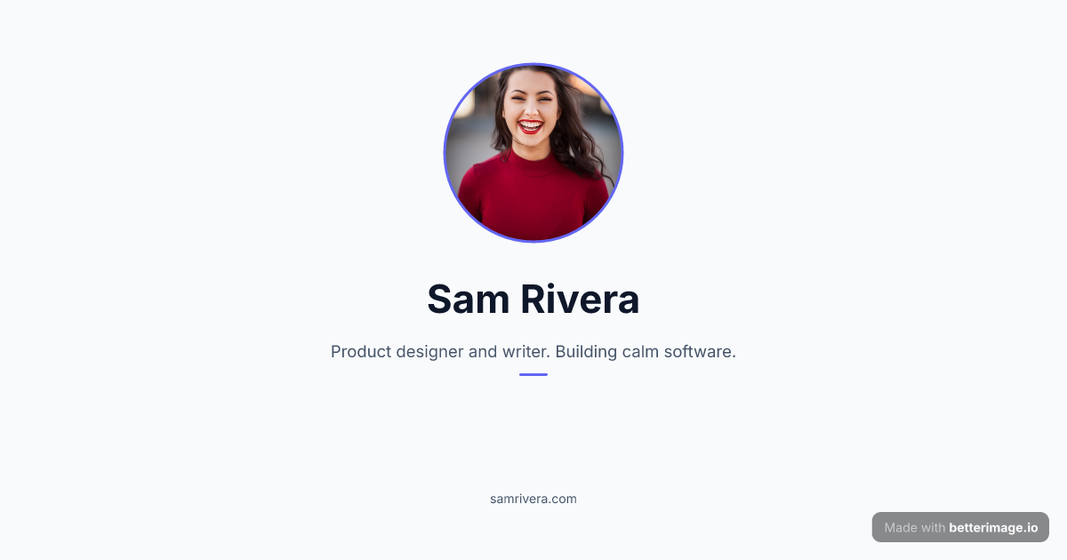 Light profile card with a round avatar above the name and a one-line bio