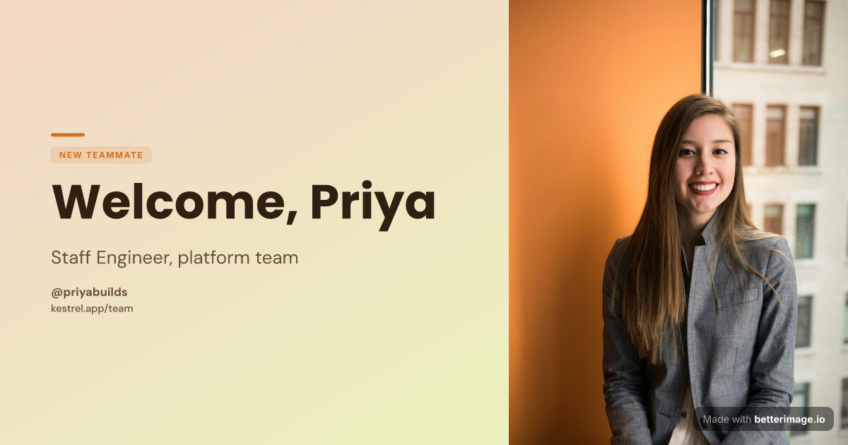New team member card: a amber-to-lime gradient, the photo bleeding in from the right edge, Poppins headline