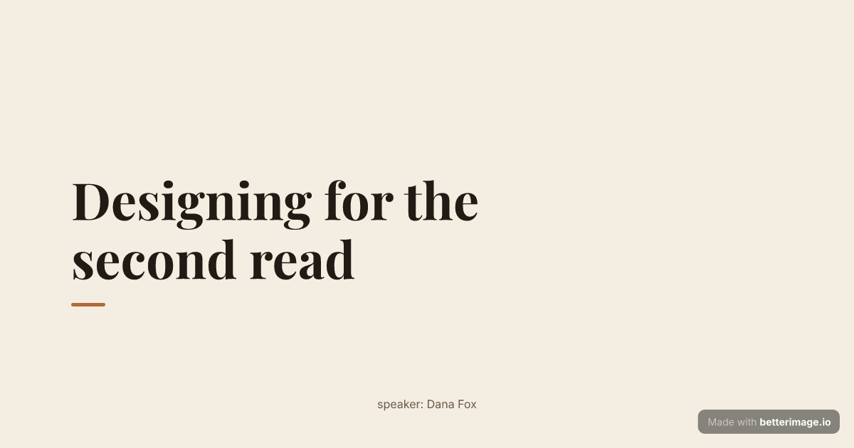 Minimal conference talk card with a serif title and event details underneath