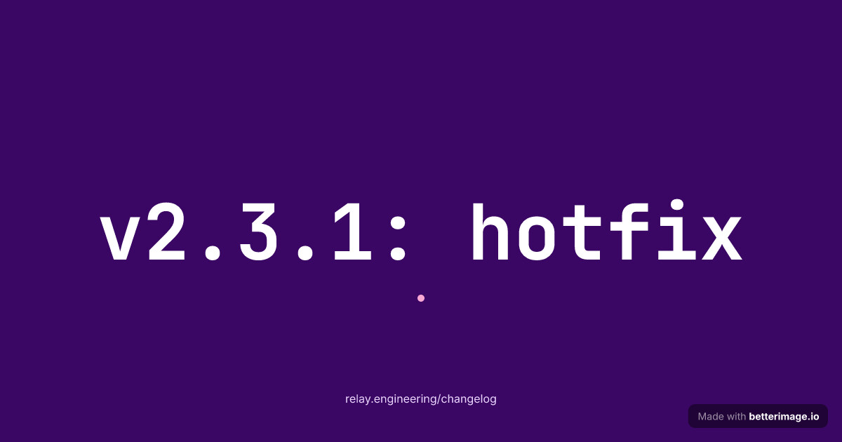 Hotfix line type-only card: a flat plum field, no photo, the type carries the card, JetBrains Mono headline