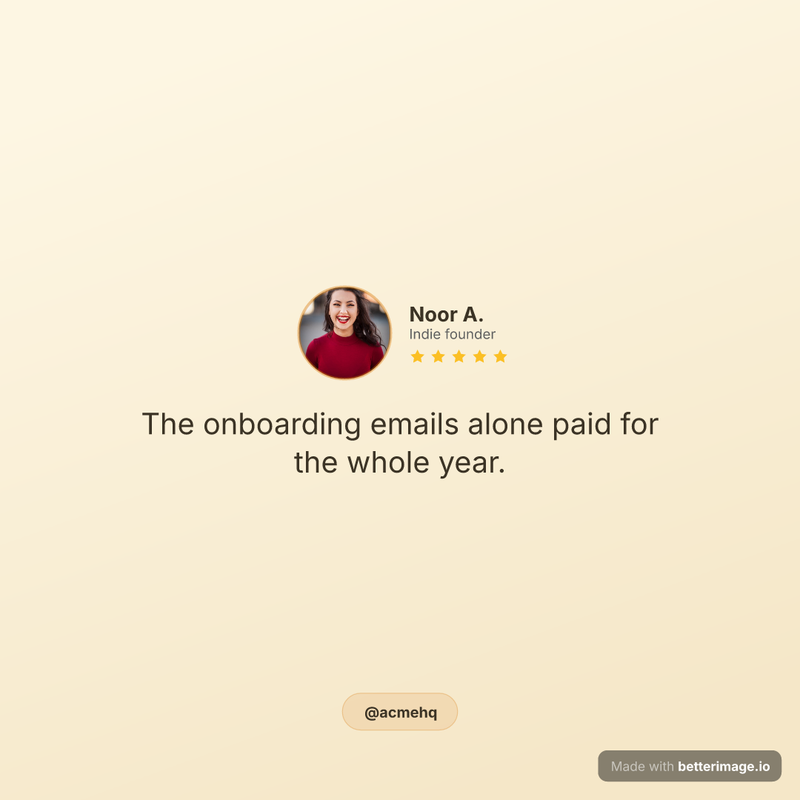 Square Instagram testimonial post with a customer quote and five stars