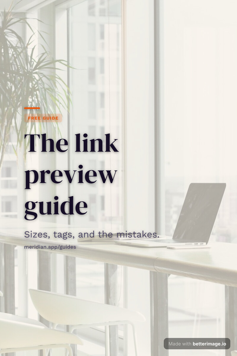 Tall Pinterest guide pin: sunlit office photo under a light tint, big display serif headline