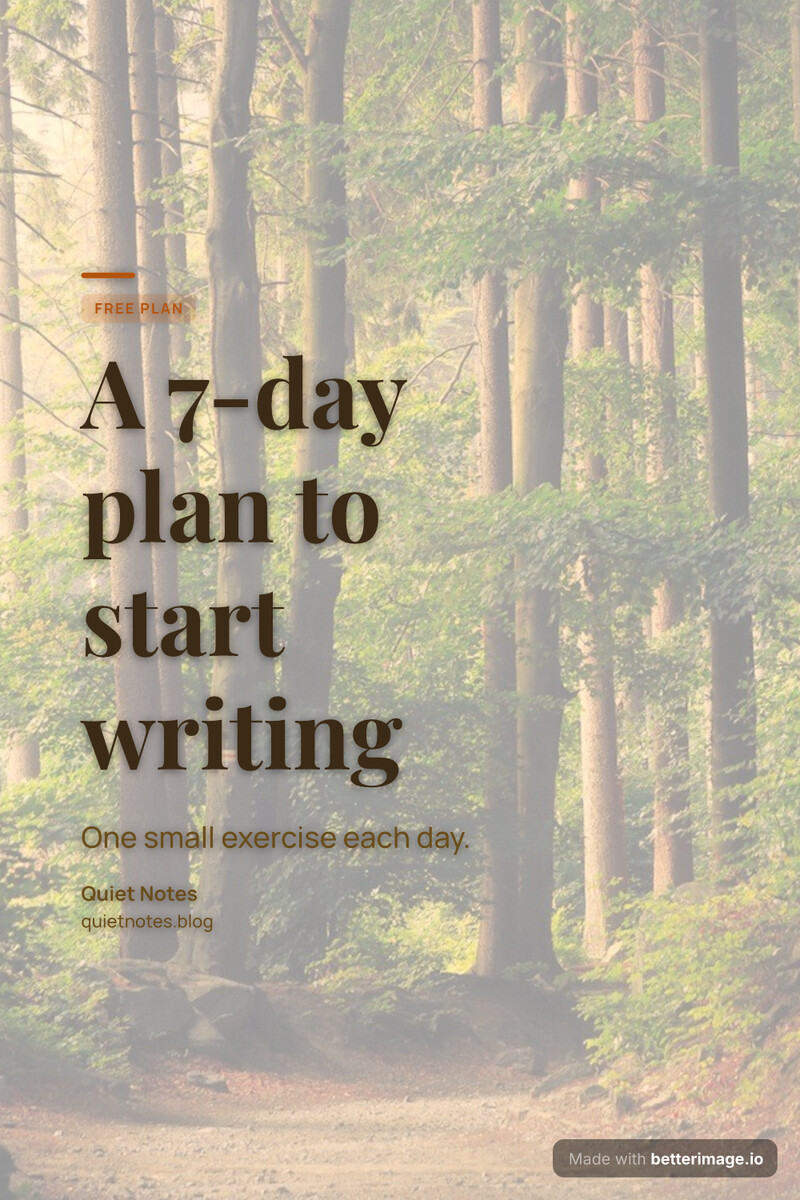 Pinterest pin: sunlit forest as the full photo under a warm cream tint, Playfair headline with the plan, one line on the format