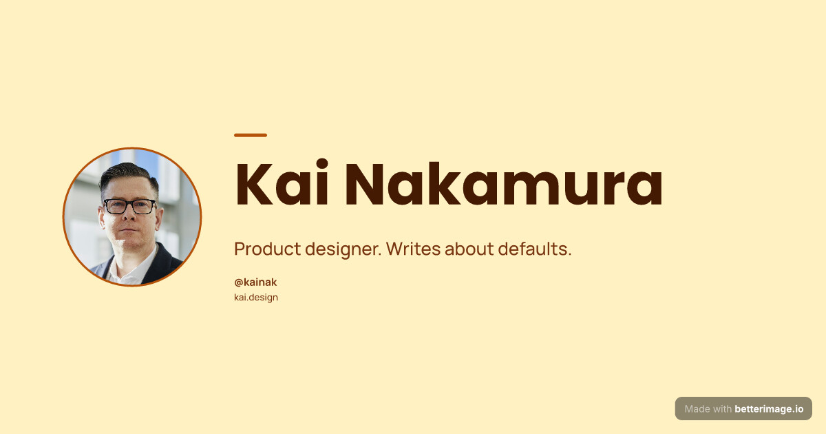 Profile card: butter-yellow field, round portrait on the left, bold Poppins name, one-line role and handle