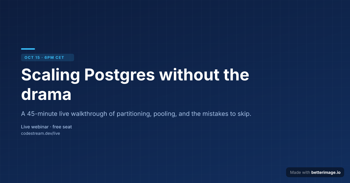 Webinar invitation card with date tag on a deep blue background