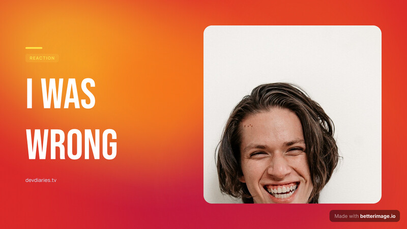 YouTube thumbnail: red mesh with orange, crimson and amber glows, giant condensed headline, laughing face cropped tight on the right